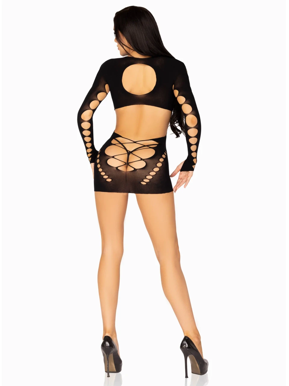 Leg Avenue Cut Mini Dress with Faux Lace-Up Detail back view - Black