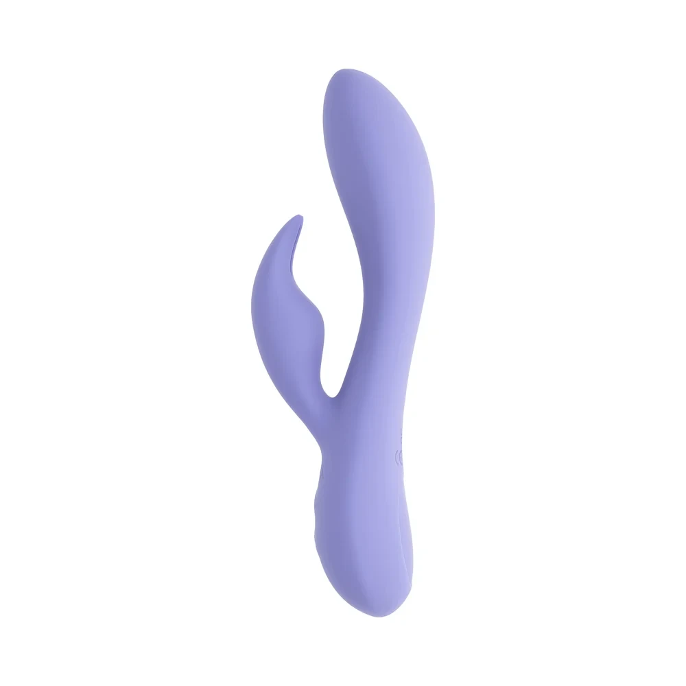 Side view of Selopa Purple Craze dual stimulation rabbit vibrator in purple silicone