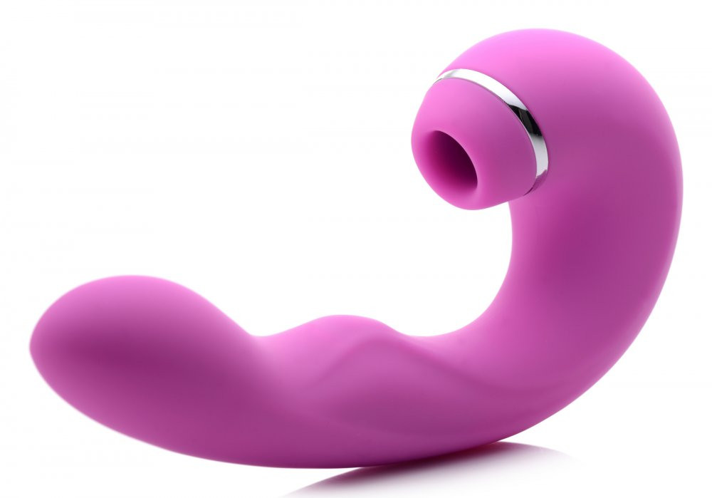 Side view of Shegasm 10X Tapping G-Spot Vibe with suction and flexible shaft