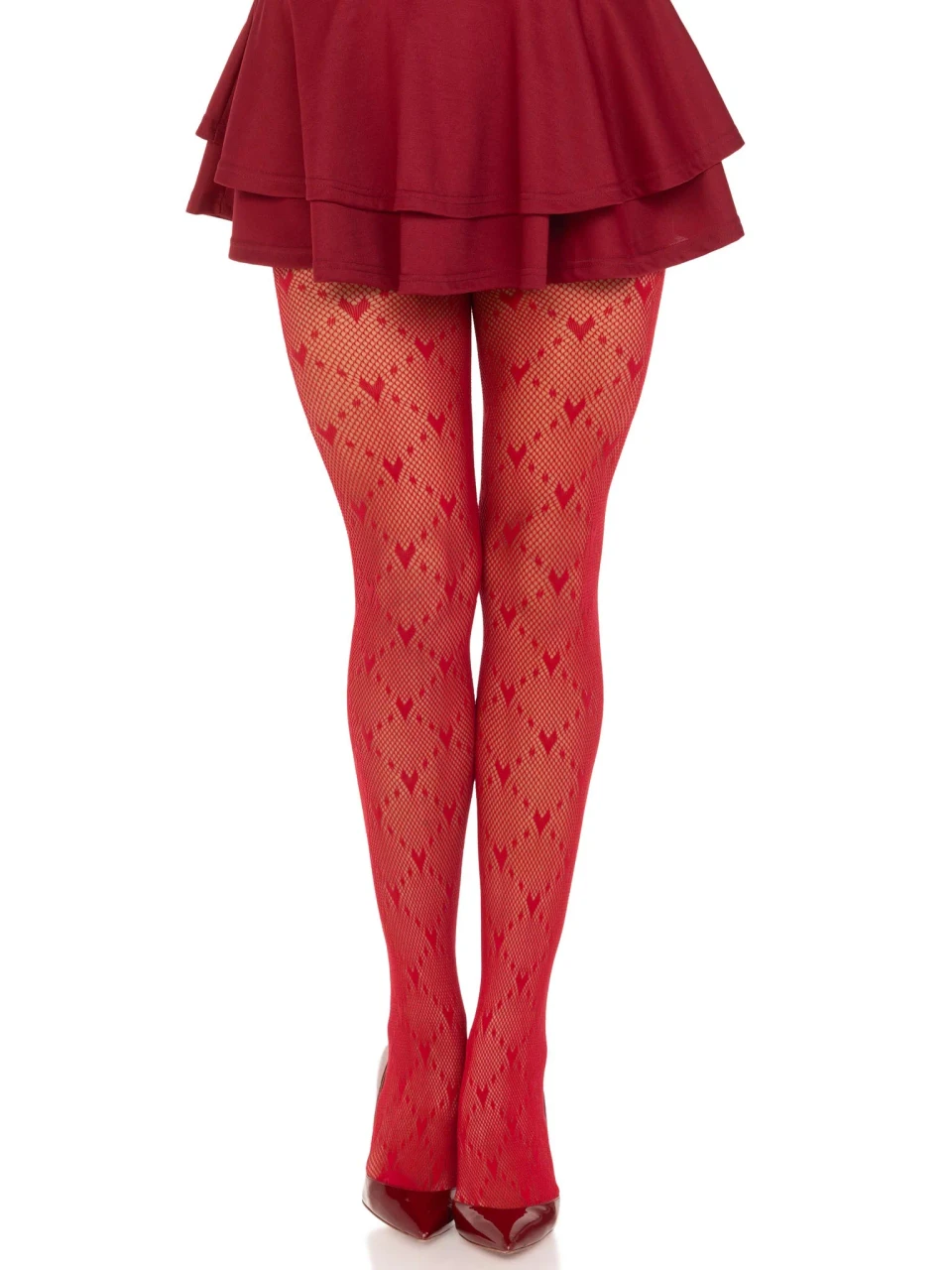 Leg Avenue Love Struck Heart Net Tights - Red