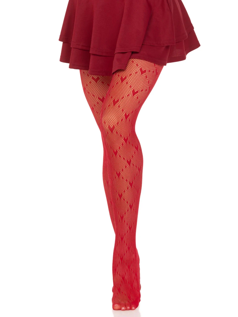 Leg Avenue Love Struck Heart Net Tights front view - Red