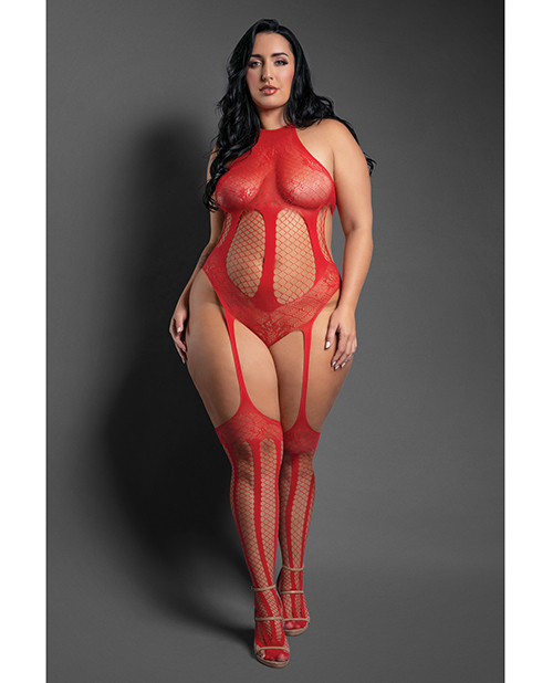 Sheer Stripped Down Teddy Bodystocking - Queen Size