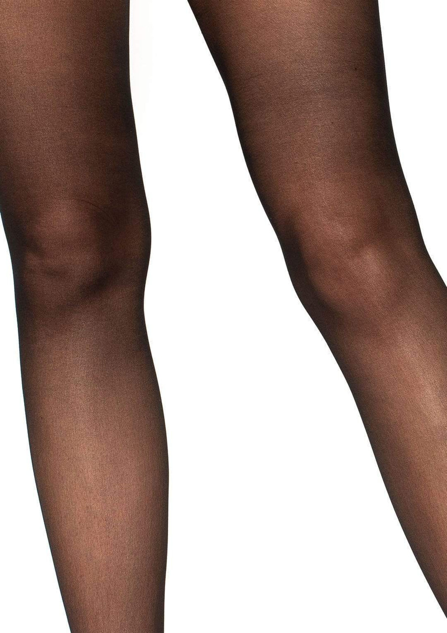 Leg Avenue Sheer Lace Top Stockings with Garter Belt - Black