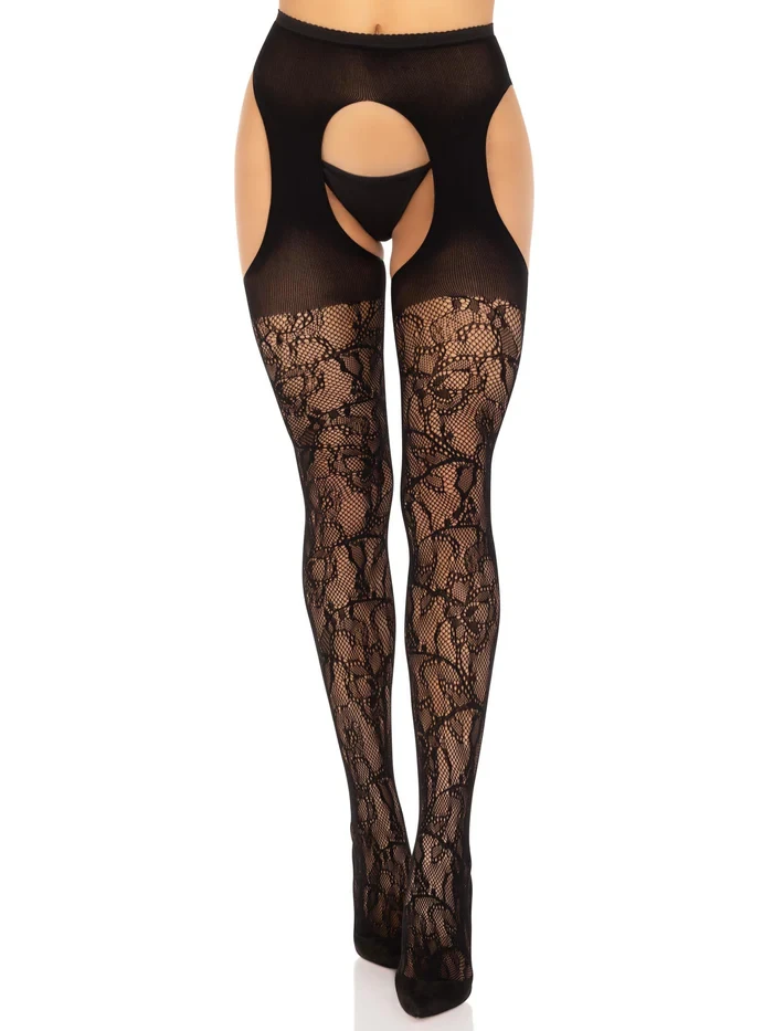 Leg Avenue Eyelet Rose Suspender Hose