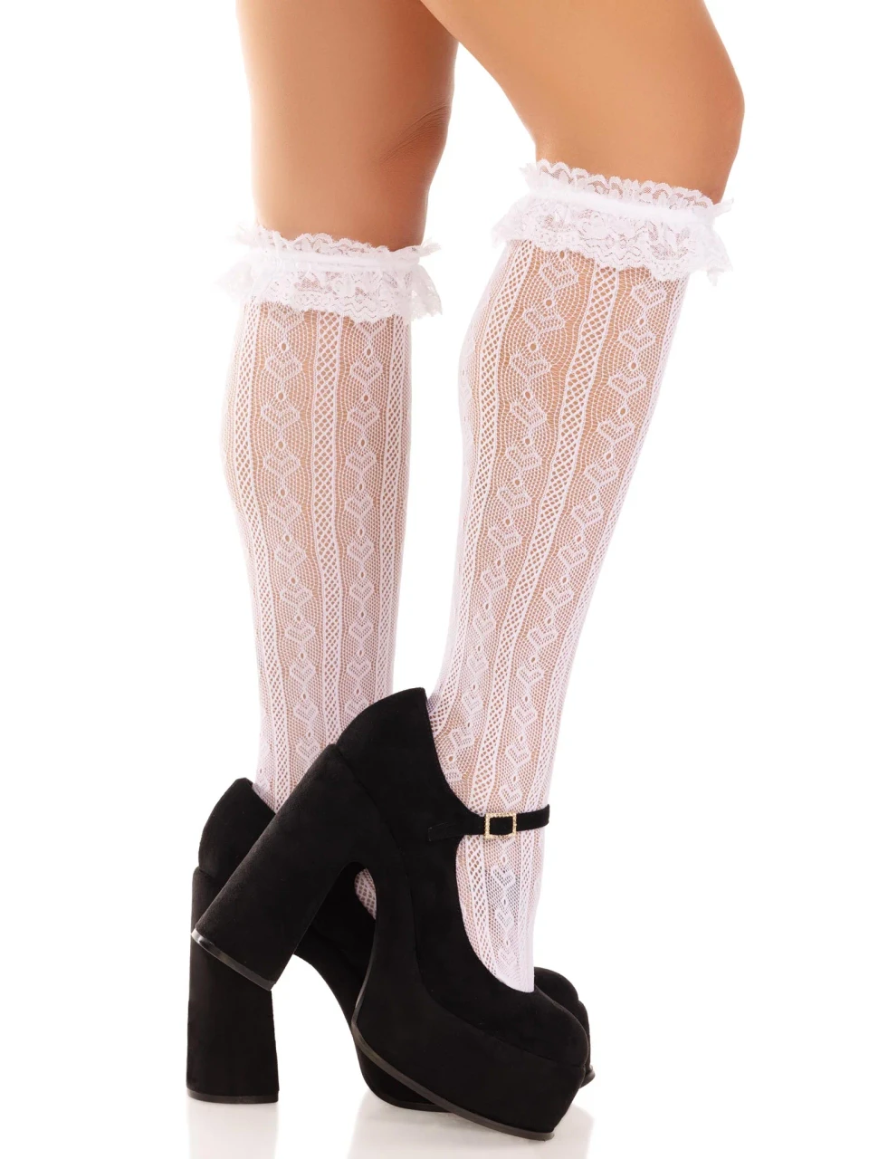Leg Avenue Sweetheart Ruffle Cuff Knee Highs - White