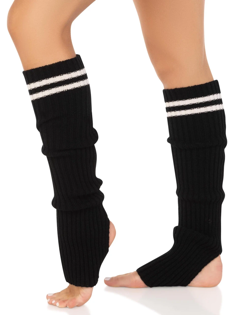 Leg Avenue Ribbed Strirrup Leg Warmers - Black