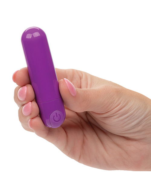 Close-up of purple rechargeable bullet vibe from Pleasure Kits Passion Collection