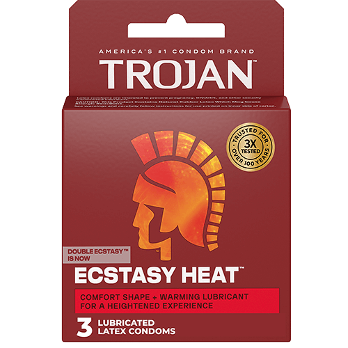Trojan Ecstasy Heat Lubricated Condoms - 3pk
