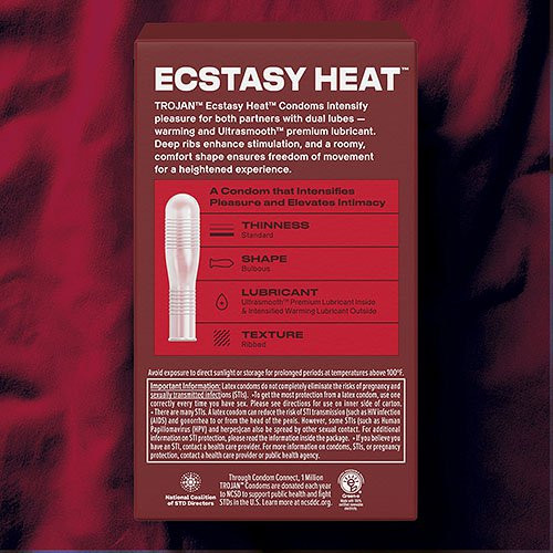 Trojan Ecstasy Heat Lubricated Condoms - 3pk
