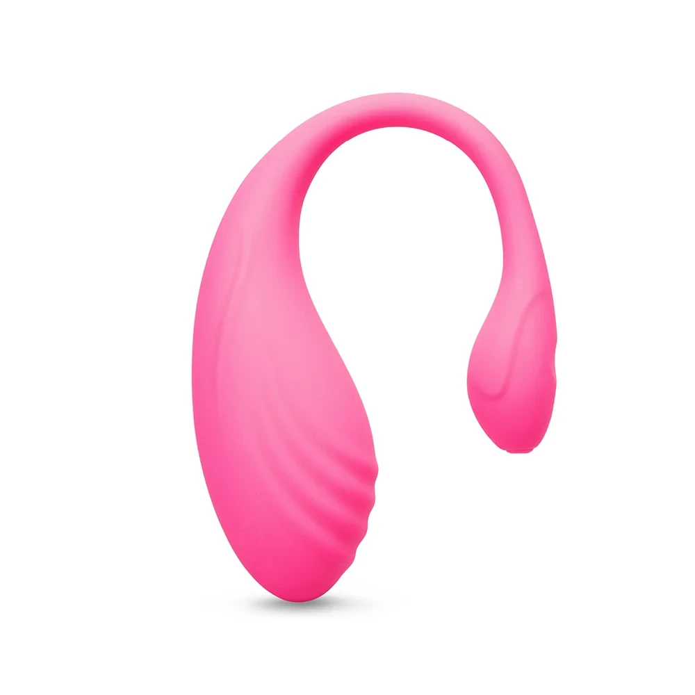 Large Together Ménage à Trois vibrating egg, 38 mm diameter, in hot pink ribbed silicone with retrieval cord.