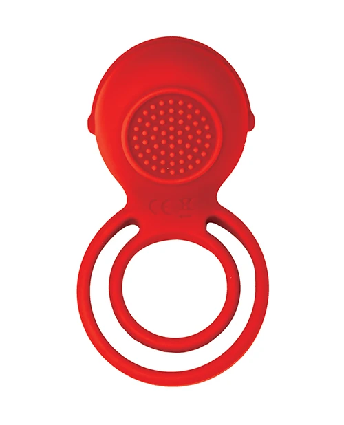 Nasstoys Cockpower Ultimate vibrating cock ring in red silicone with dual rings and a nub-textured stimulator.