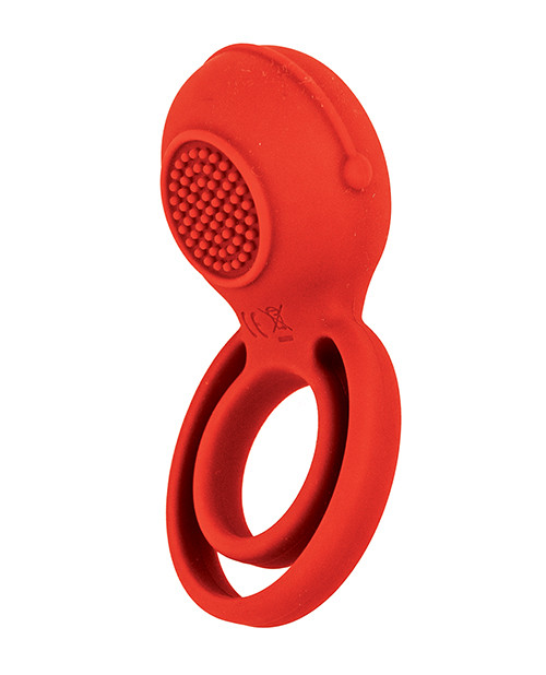 Side view of the red Cockpower Ultimate showing the dual-ring fit and raised stimulator pad.