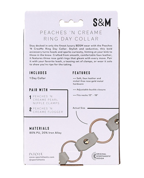 Sex & Mischief Peaches ’n CreaMe Ring Day Collar retail packaging.