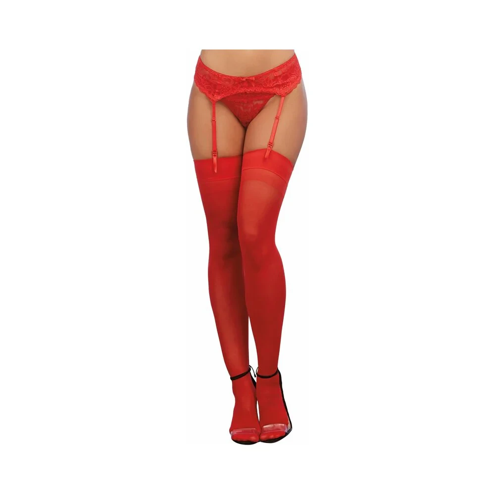Dreamgirl Sheer Thigh Highs with Back Seam - Red