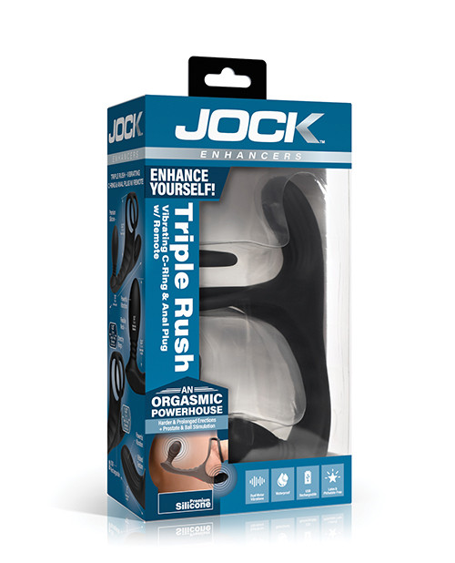 JOCK Enhancers: Triple Rush Vibrating C-Ring & Anal Plug with Remote