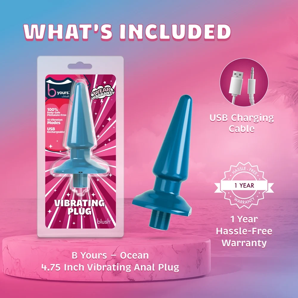 B Yours Ocean vibrating anal plug with a tapered tip and flared base.