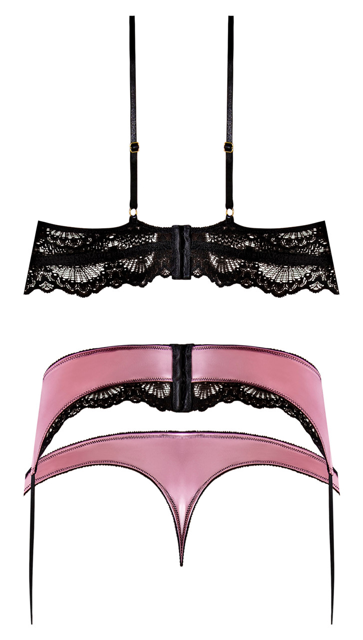 Exposed Sensual Desires Demi Bra, Gartered Cincher & Thong Set