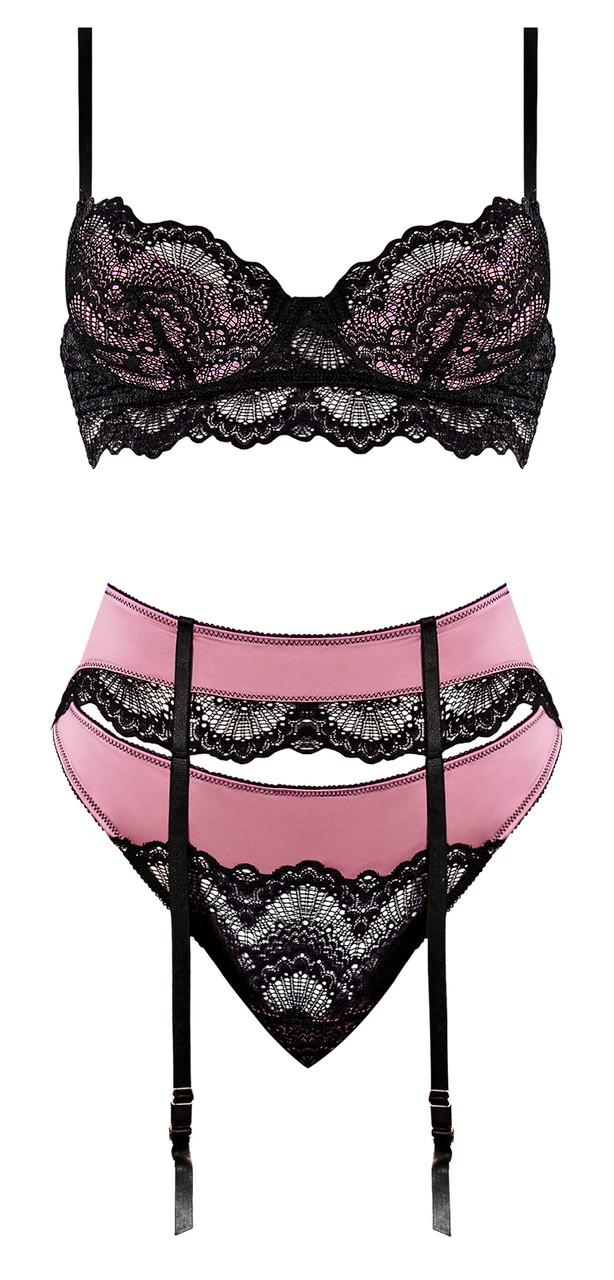 Exposed Sensual Desires Demi Bra, Gartered Cincher & Thong Set