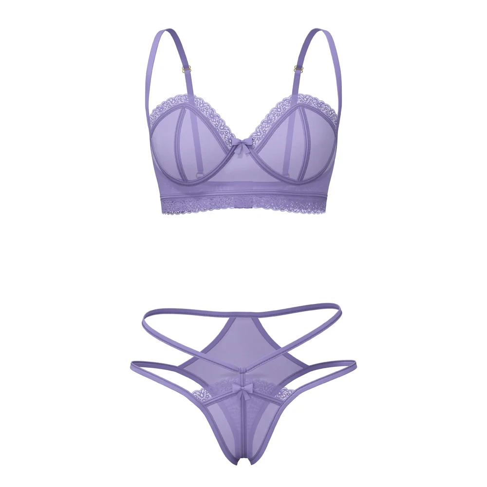Exposed Sheer Passion Demi Bra & High Cut Tanga front view.