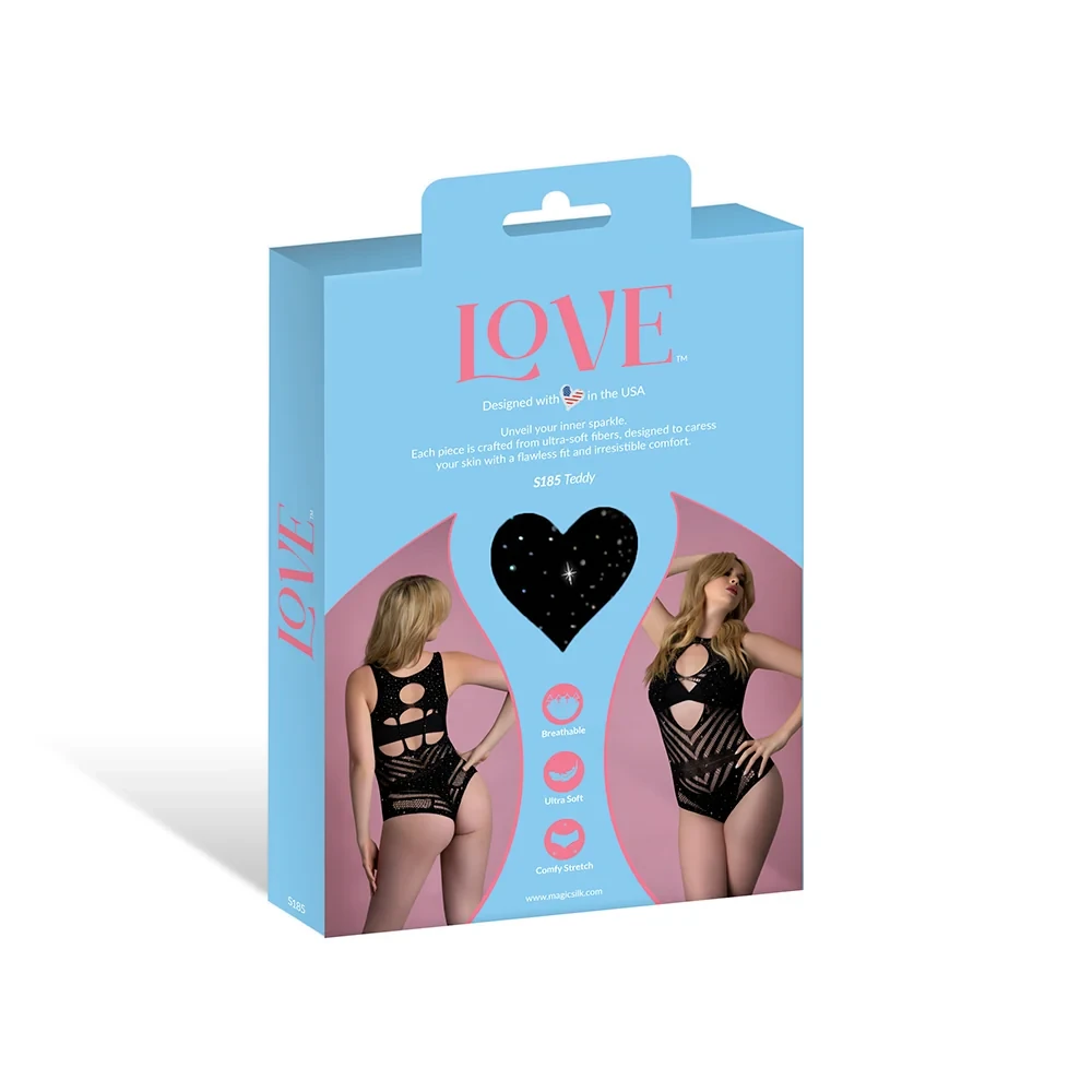 Love Rhinestone Crystal Teddy retail box back - Black