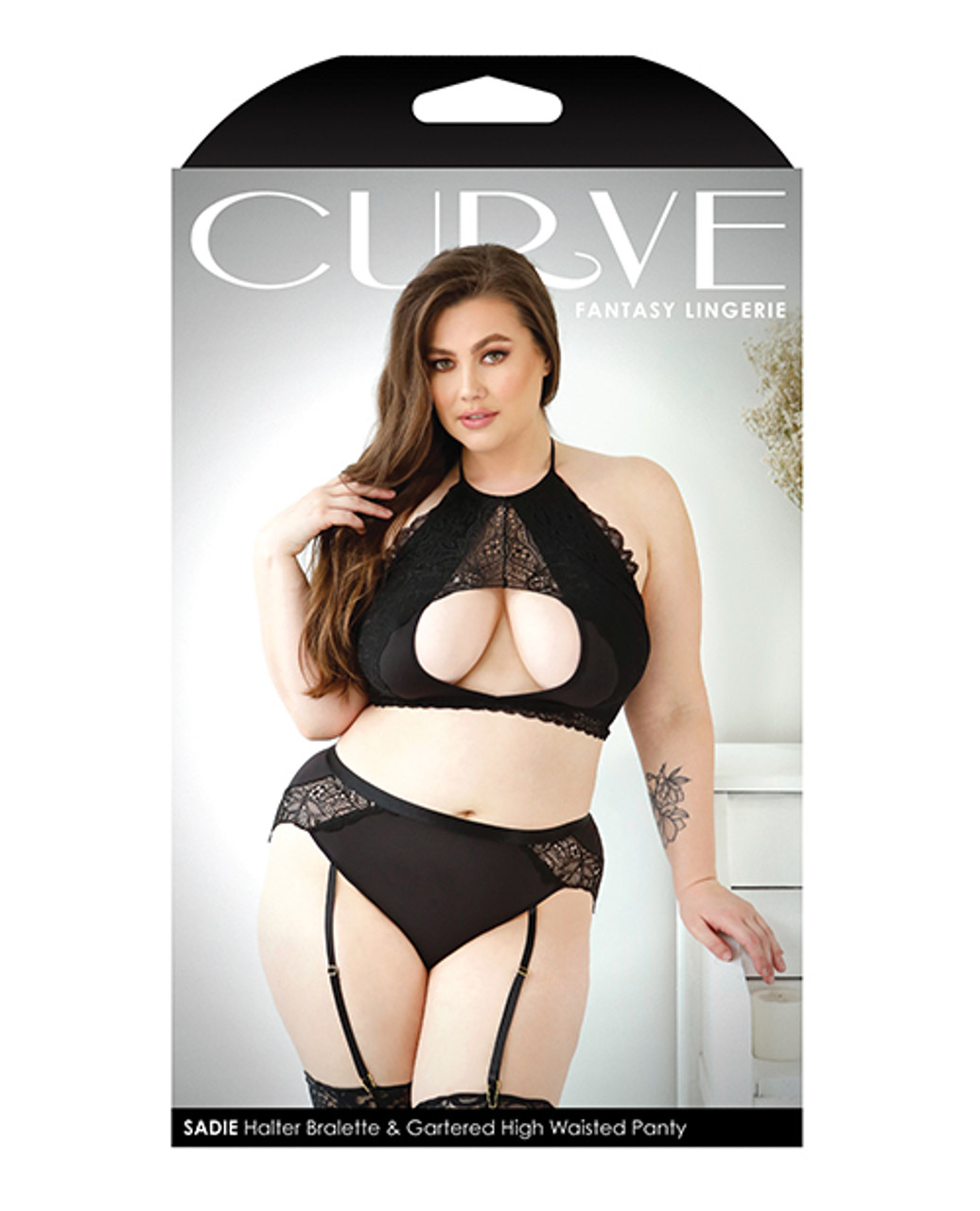 Curve Sadie Halter Bralette & Gartered High Waisted Panty