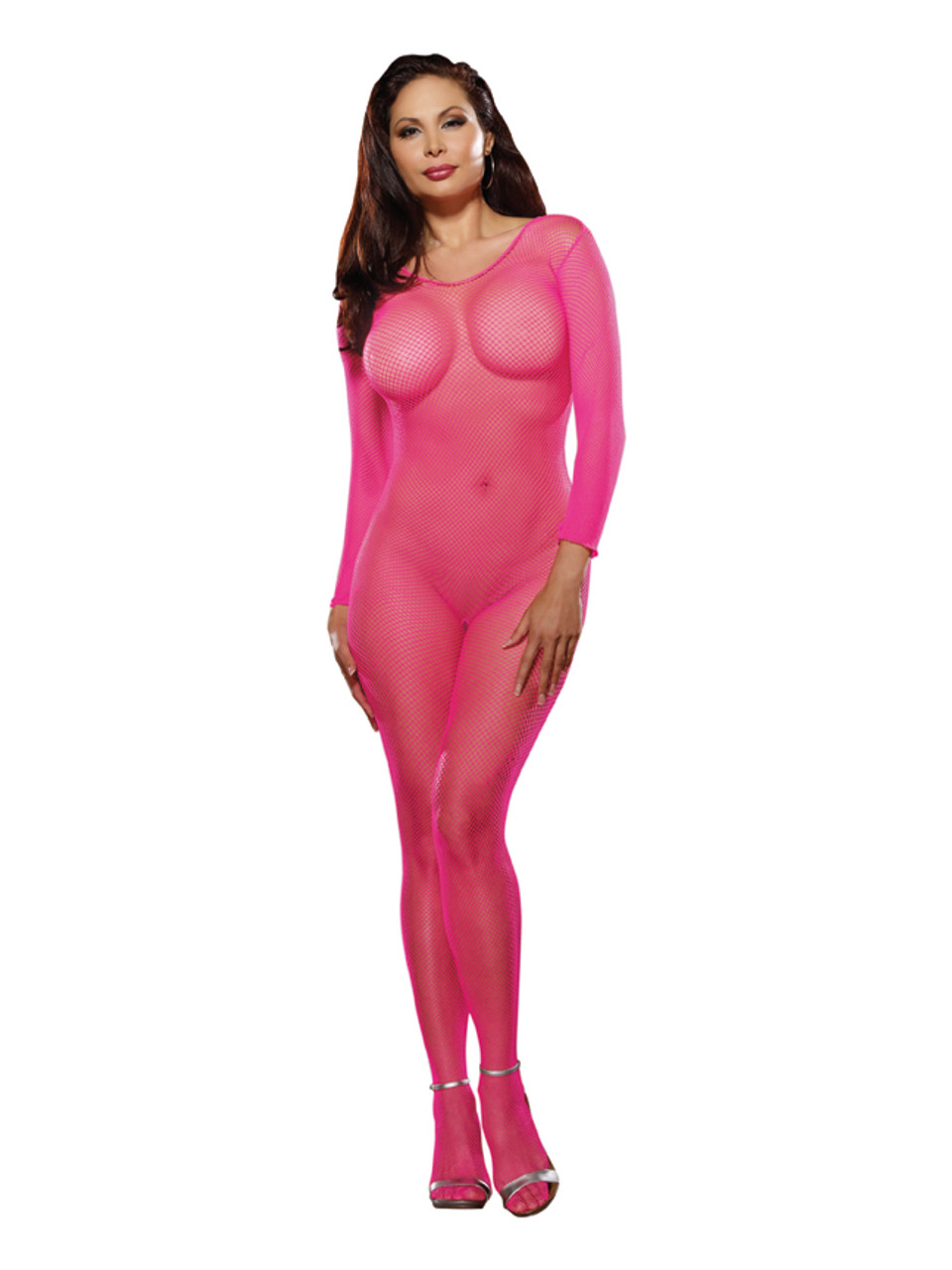 Dreamgirl Fishnet Open Crotch Bodystocking - Neon Pink