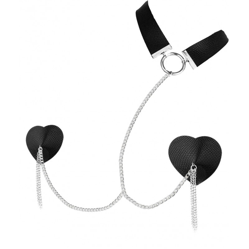 Nipplicious Dominatrix Leather Collar & Pasties w/Chain