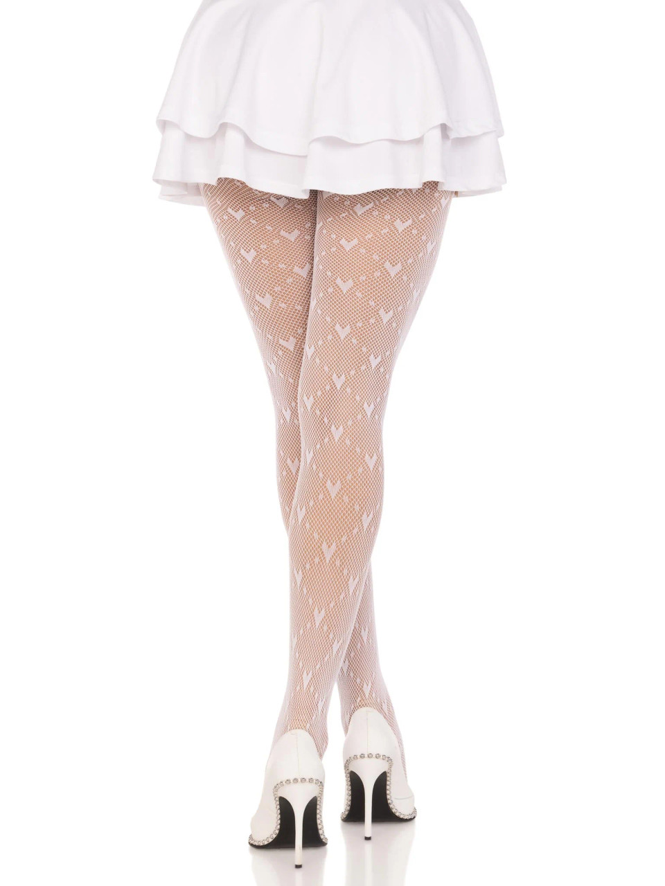 Leg Avenue Love Struck Heart Net Tights - White Leg Avenue Love Struck Heart Net Tights - White