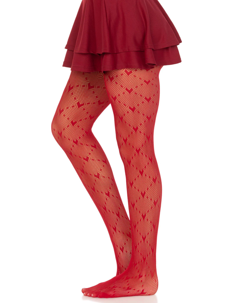 Leg Avenue Love Struck Heart Net Tights - Red Leg Avenue Love Struck Heart Net Tights - Red