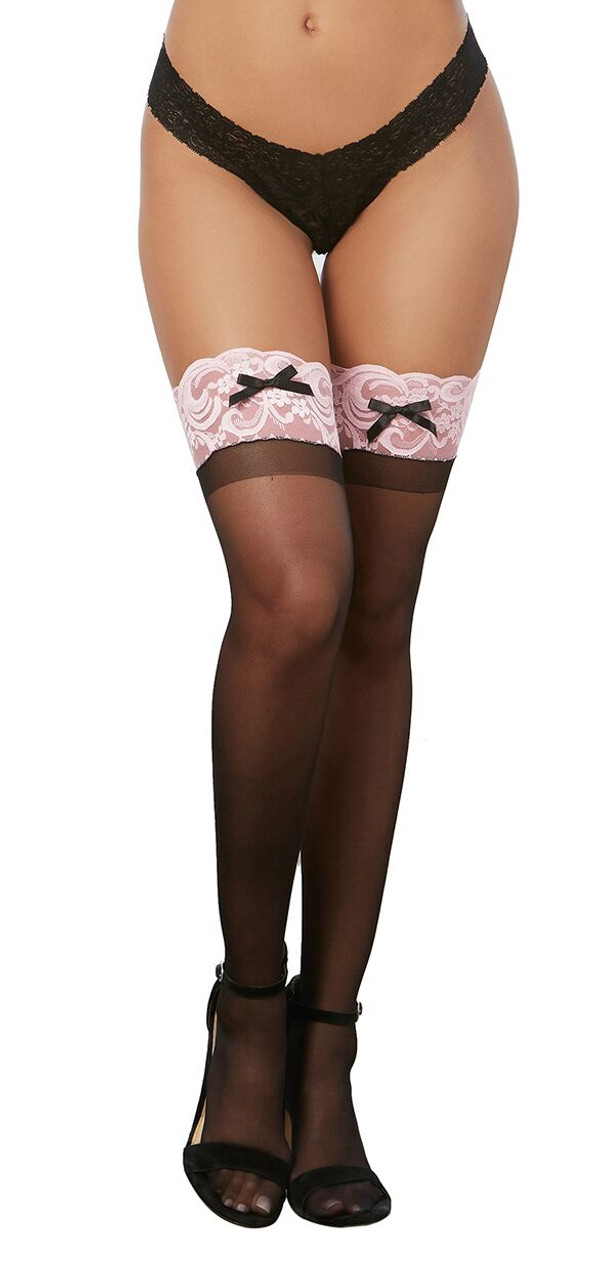 Dreamgirl Sheer Stockings with Stay Up Silicone Top & Bow Detail