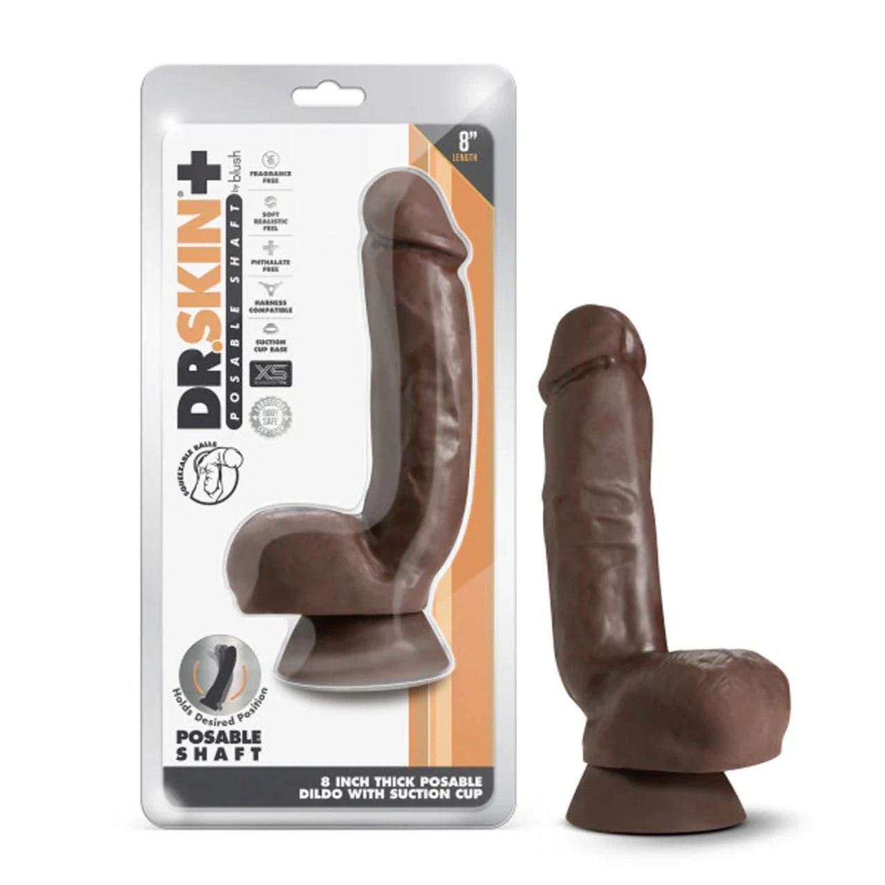 Dr. Skin+ 8" Thick Posable Dildo with Suction Cup - Chocolate Dr. Skin+ 8" Thick Posable Dildo with Suction Cup - Chocolate