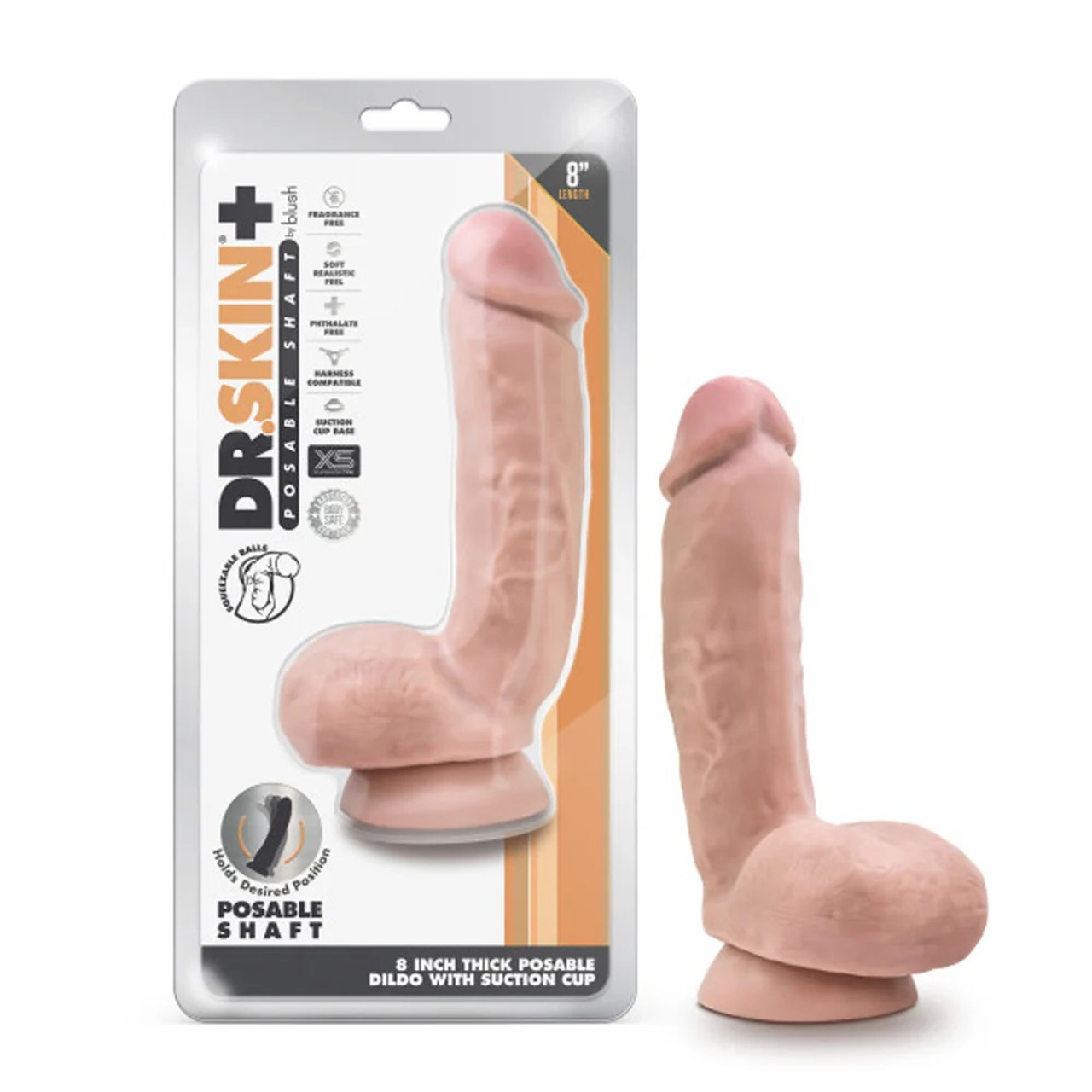 Dr. Skin+ 8" Thick Posable Dildo with Suction Cup - Vanilla Dr. Skin+ 8" Thick Posable Dildo with Suction Cup - Vanilla