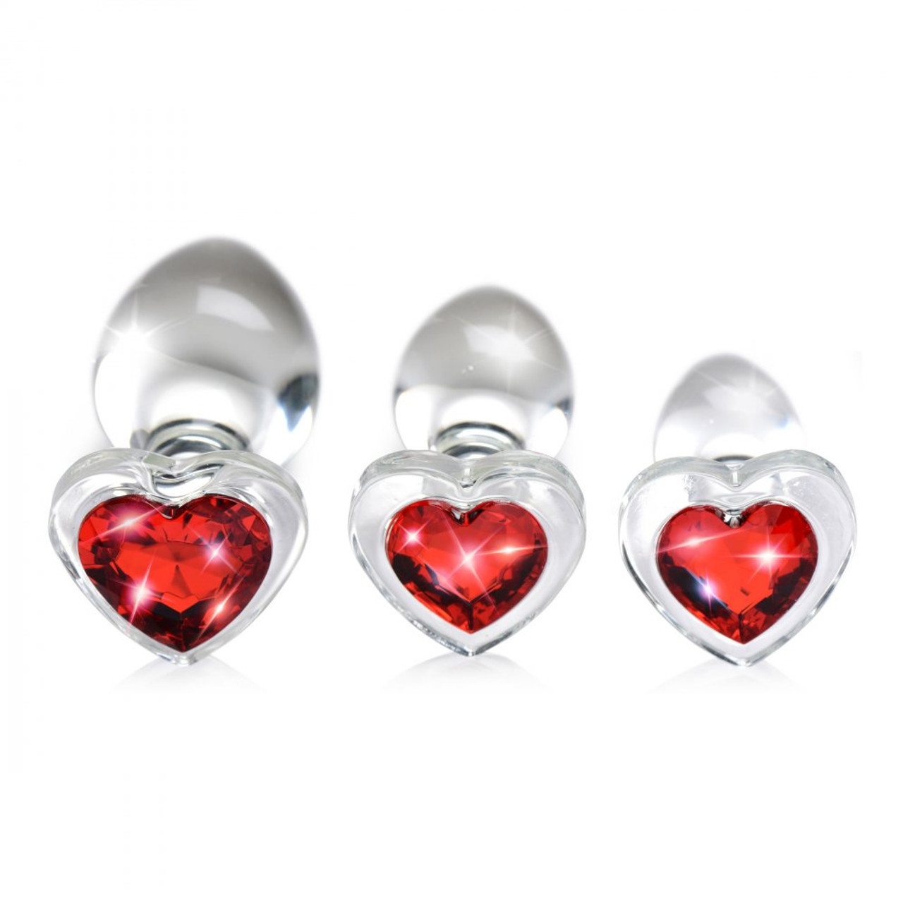Booty Sparks 3pc Red Heart Gem Glass Plug Set Booty Sparks 3pc Red Heart Gem Glass Plug Set