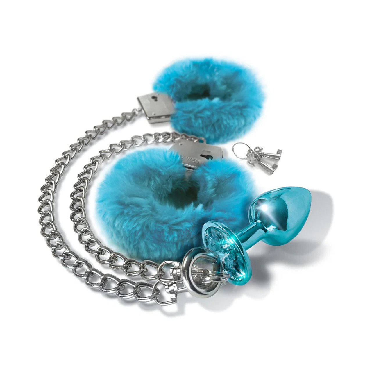 Nixie Metal Butt Plug & Fur Cuff Set - Blue Nixie Metal Butt Plug & Fur Cuff Set - Blue