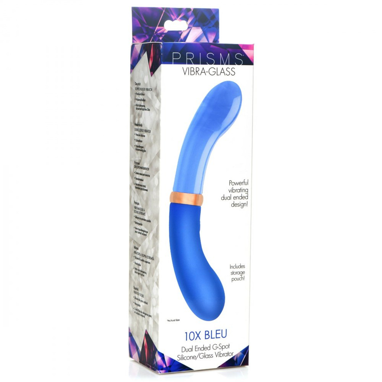 Prisms Vibra-Glass 10X Bleu Dual Ended G-Spot Silicone/Glass Vibrator