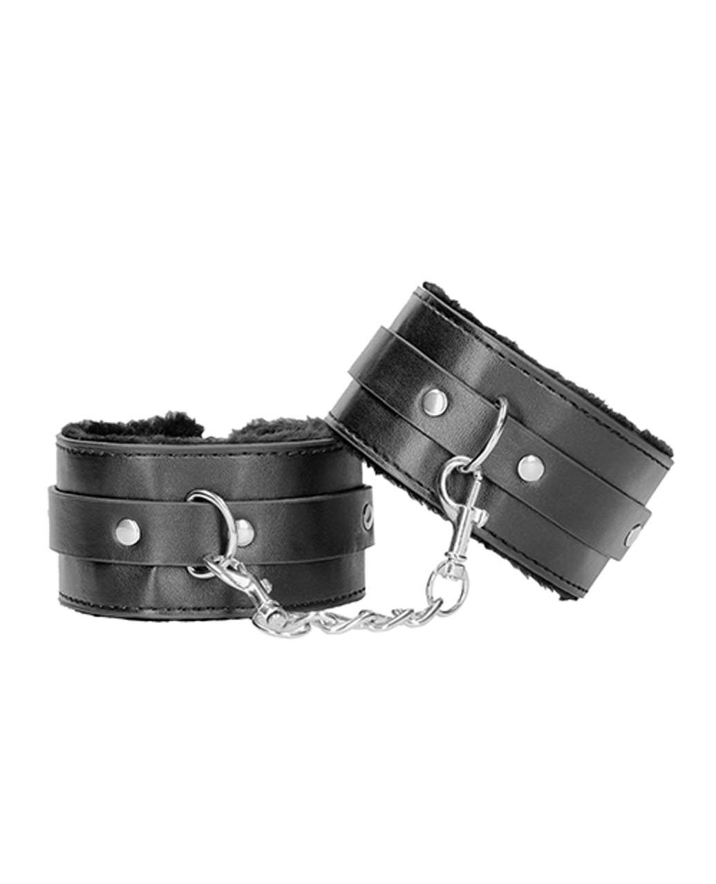 Ouch! Black & White Plush Bonded Leather Ankle Cuffs