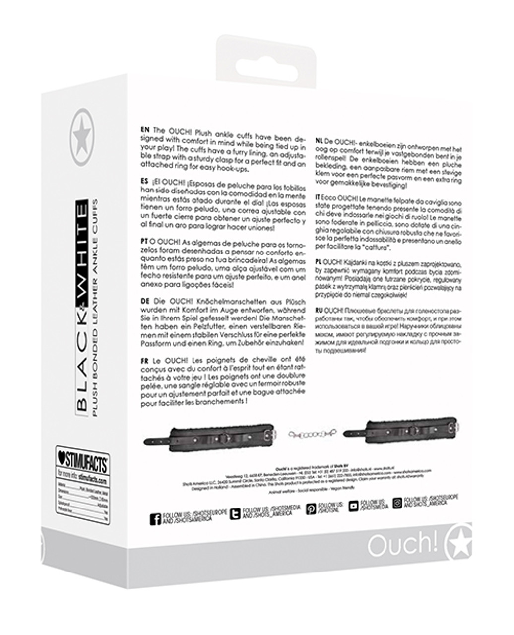 Ouch! Black & White Plush Bonded Leather Ankle Cuffs