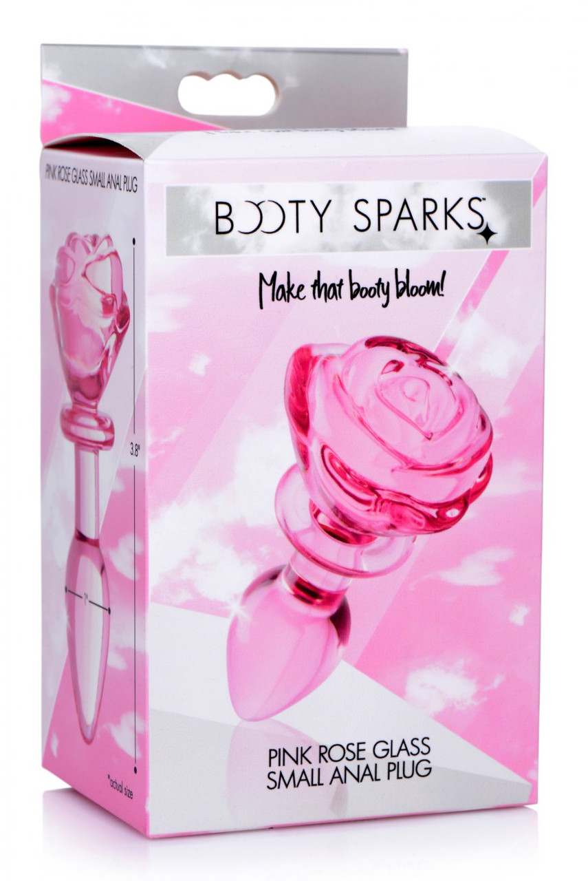 Booty Sparks Pink Rose Glass Anal Plug - Small