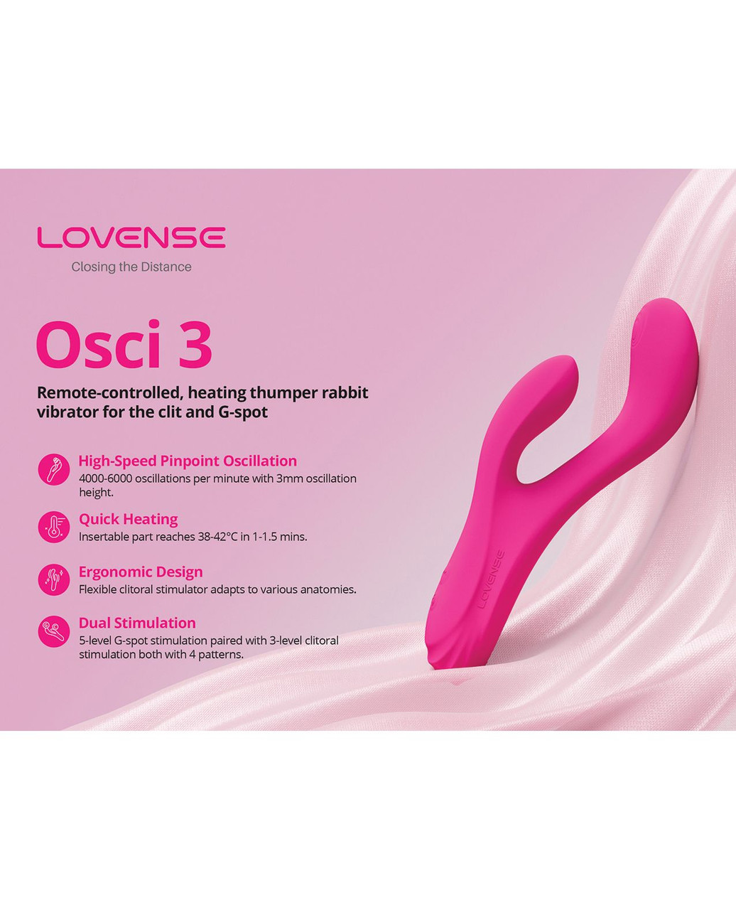 Lovense Osci 3 Remote-Controlled, Oscillating, Vibrating , & Heating Rabbit Vibrator