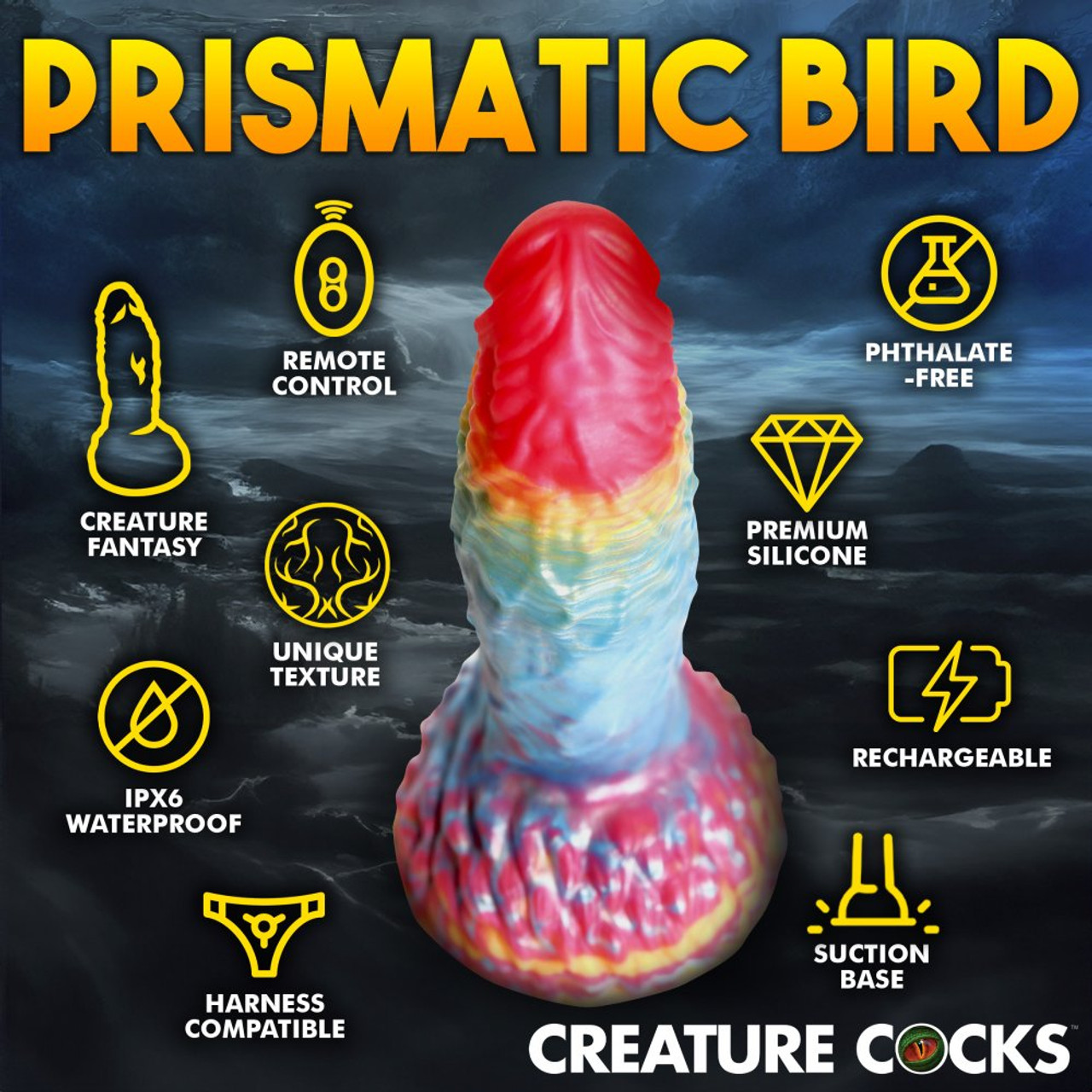 Creature Cocks - Rainbow Phoenix Vibrating Silicone Dildo