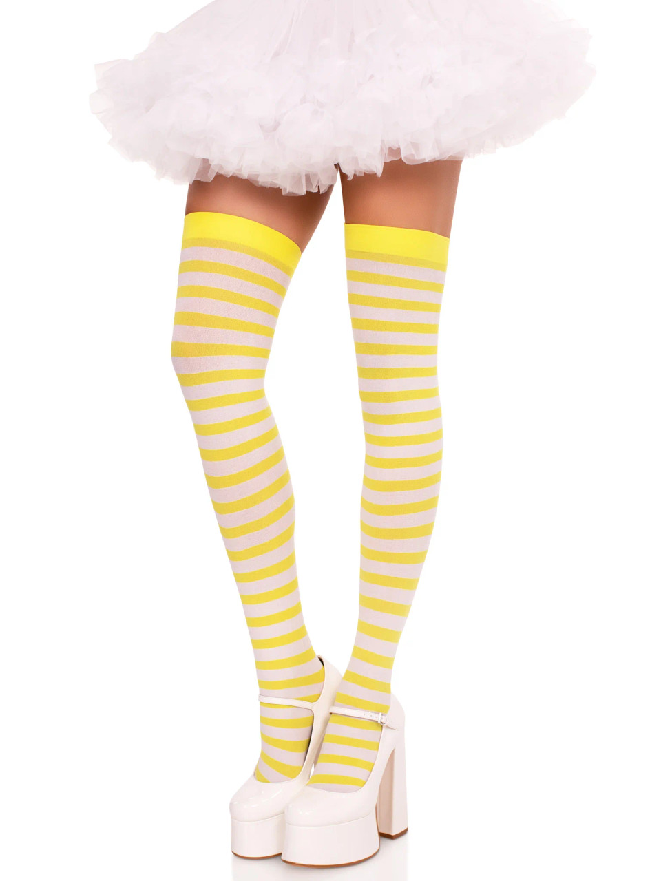 Leg Avenue Nylon Striped Thigh Highs - Yellow Leg Avenue Nylon Striped Thigh Highs - Yellow