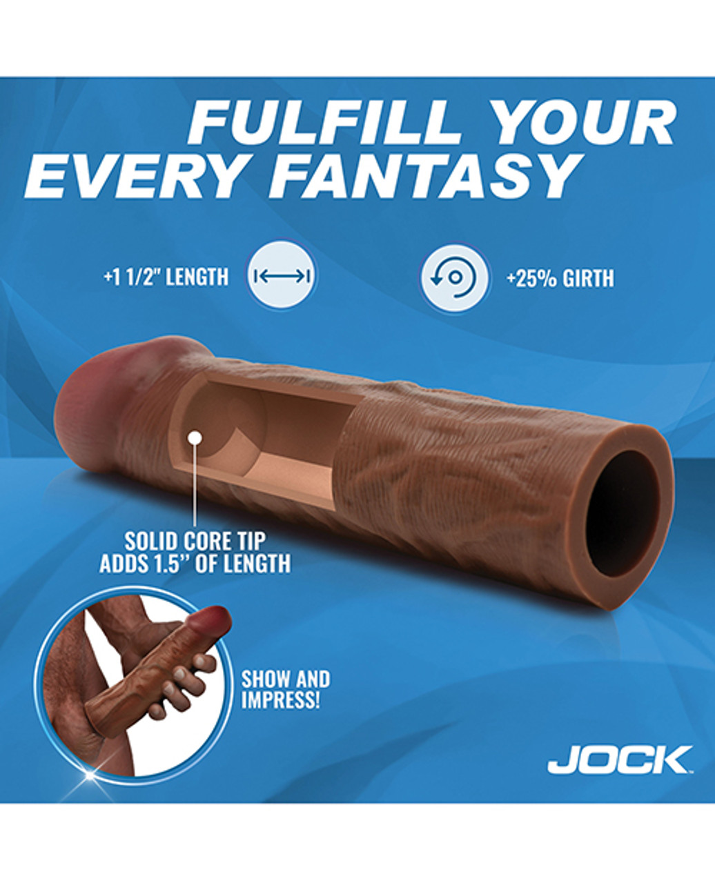 Jock Enhancers 1.5" Realistic Silicone Penis Extension - Dark