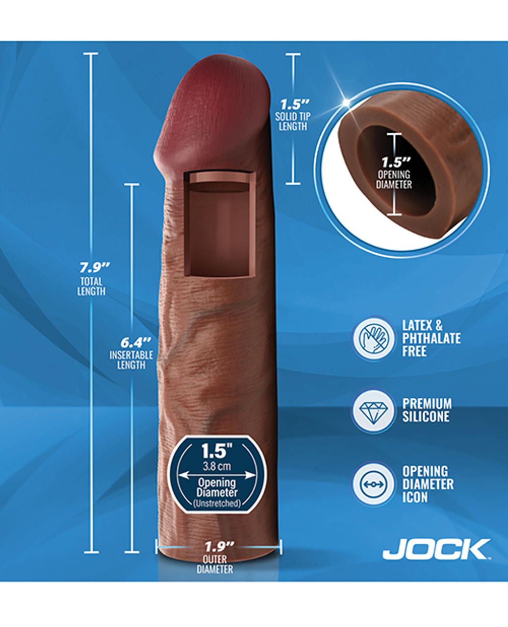 Jock Enhancers 1.5" Realistic Silicone Penis Extension - Dark