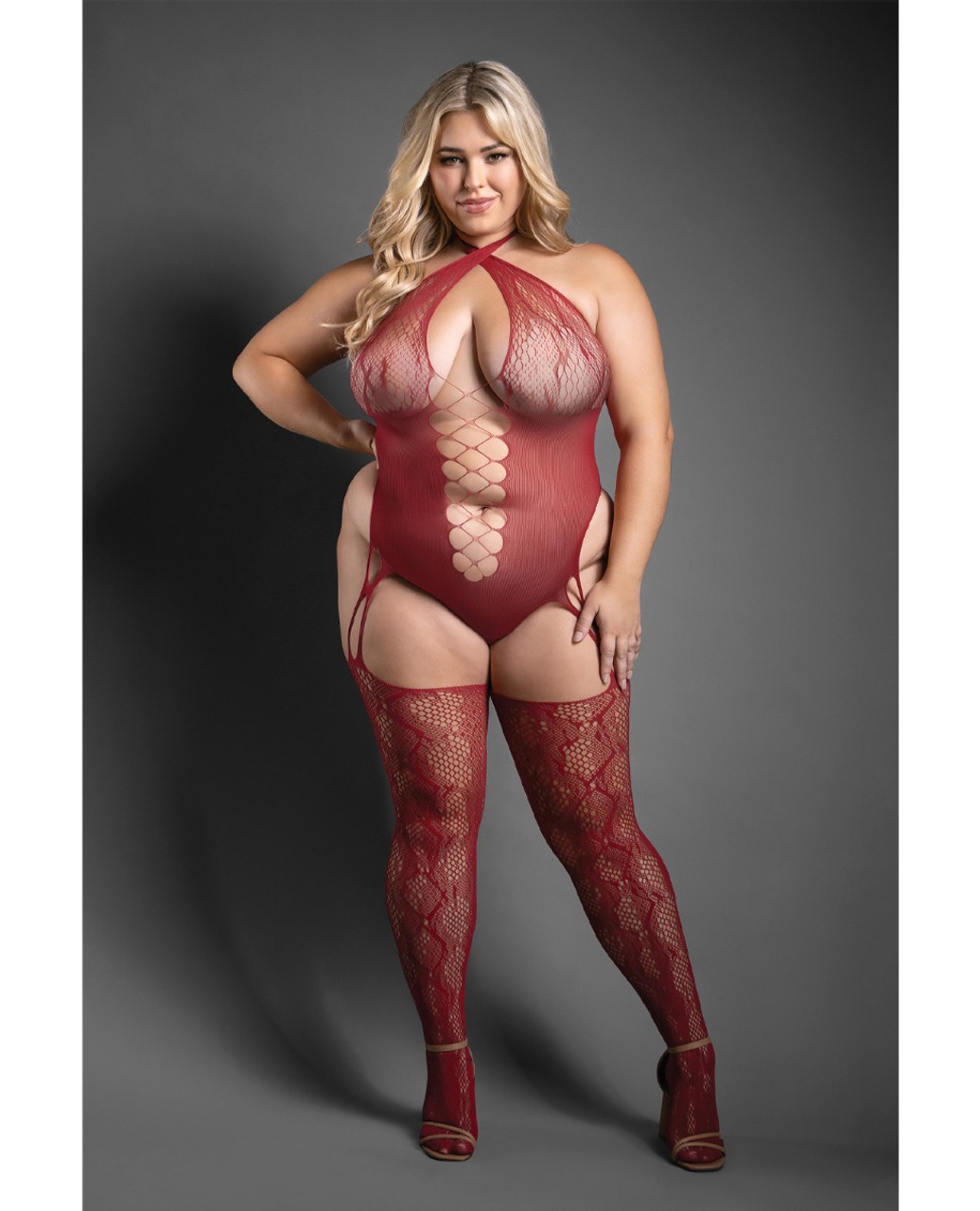 Sheer Pretty Poison Crotchless Teddy Bodystocking - Queen Size