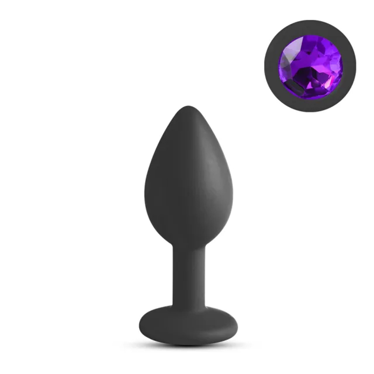 Black Silicone Anal Plug with Purple Gem - Small Black Silicone Anal Plug with Purple Gem - Small