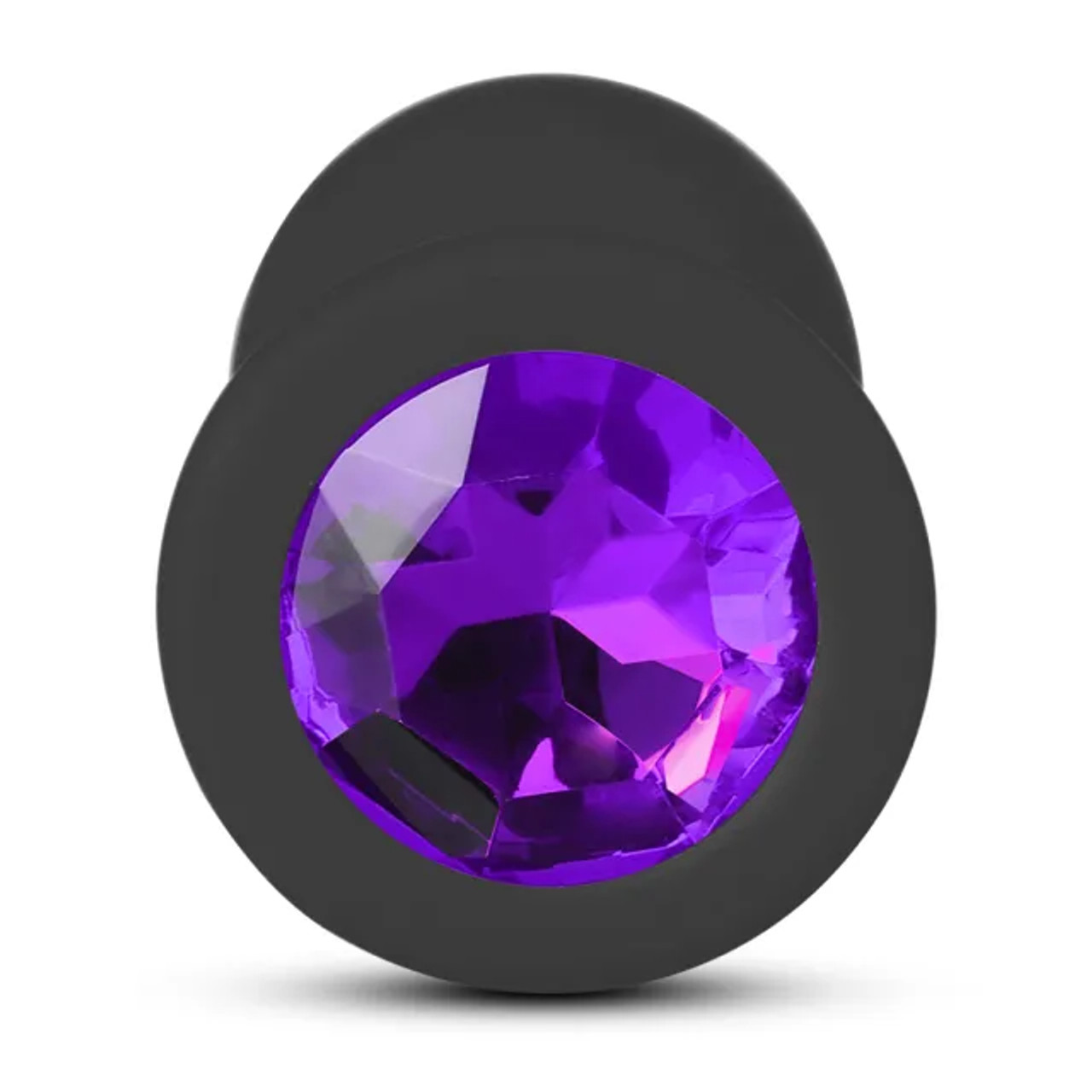 Black Silicone Anal Plug with Purple Gem - Small Black Silicone Anal Plug with Purple Gem - Small