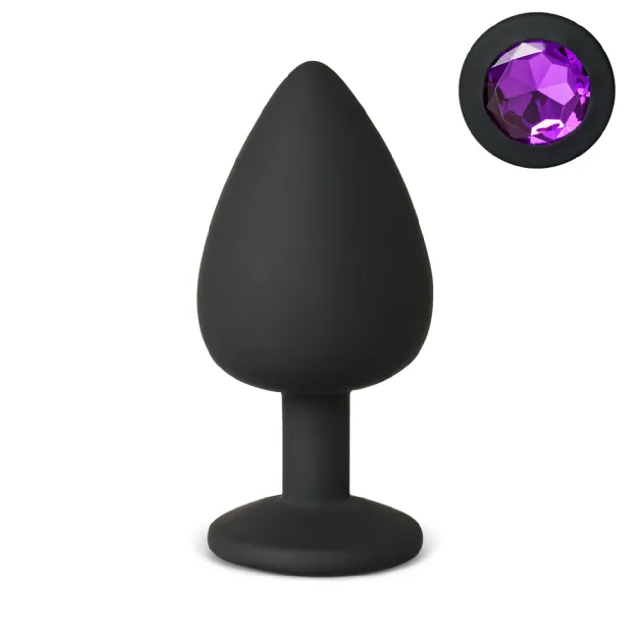 Black Silicone Anal Plug with Purple Gem - Large Black Silicone Anal Plug with Purple Gem - Large