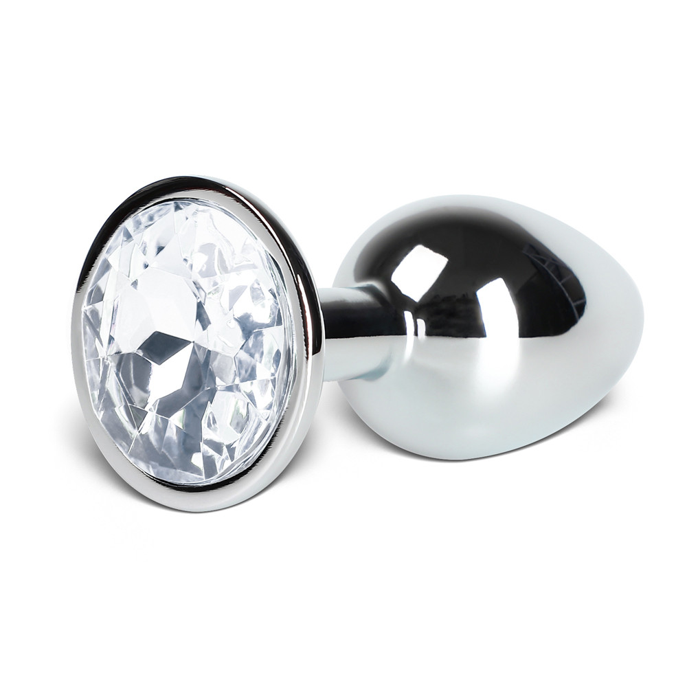 Metallic Metal Anal Plug with Jewel - Clear