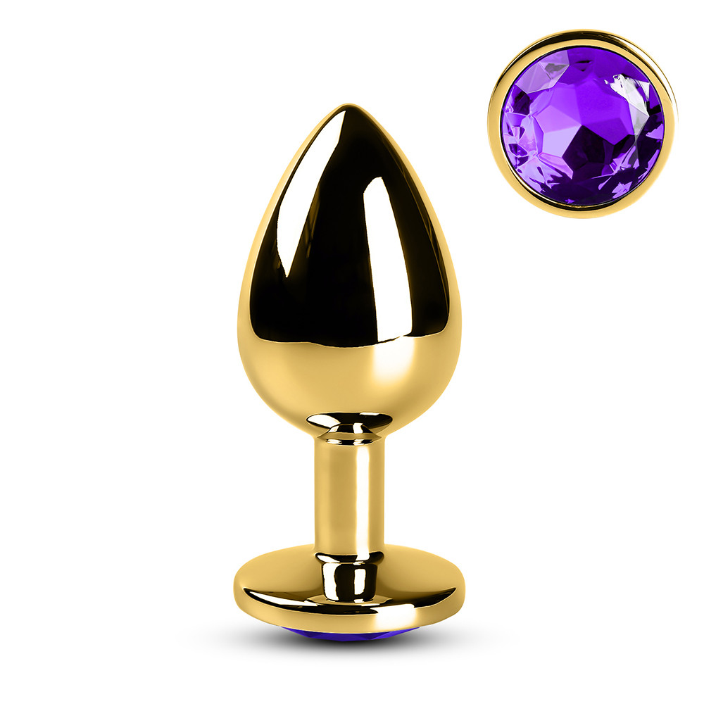 Golden Metallic Metal Anal Plug with Jewel - Purple