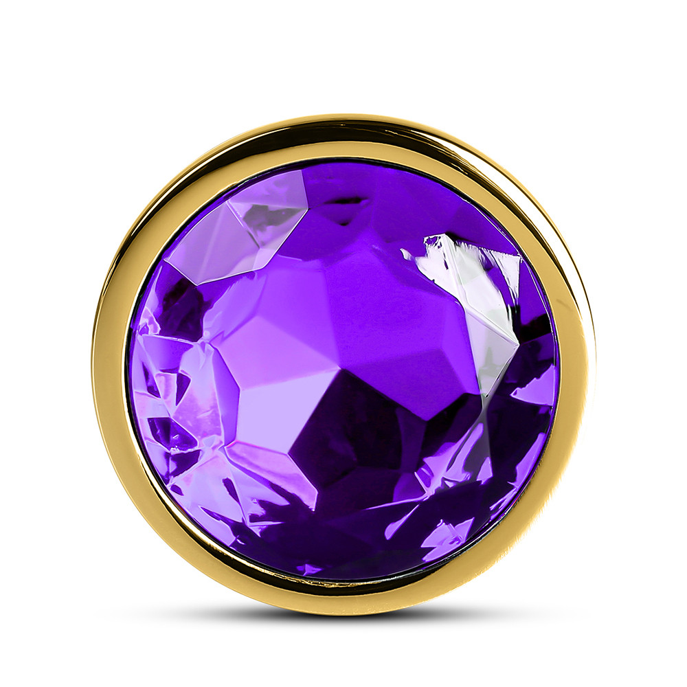 Golden Metallic Metal Anal Plug with Jewel - Purple